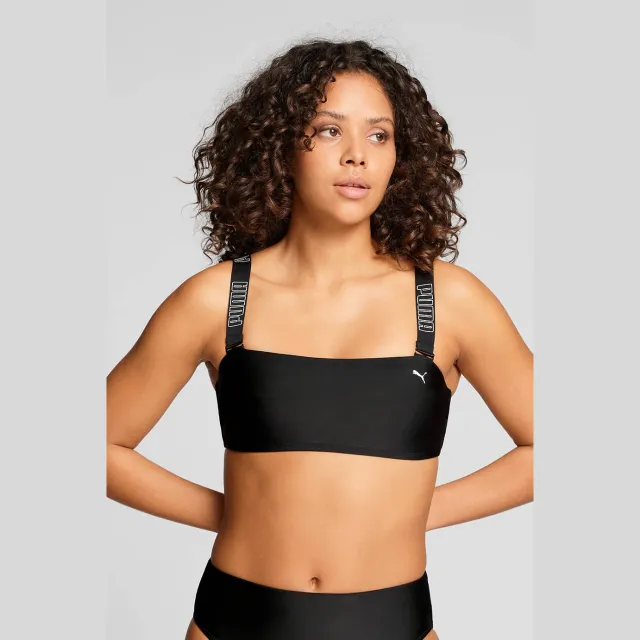 Puma voorgevormde strapless bandeau bikinitop met logo zwart