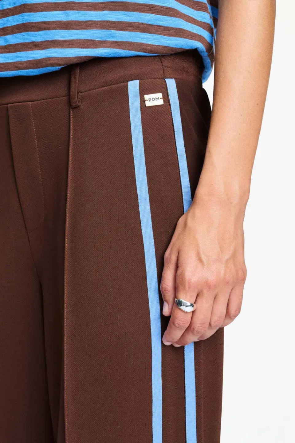 POM Amsterdam wide leg gestreepte broek - bruin/blauw, foto 3