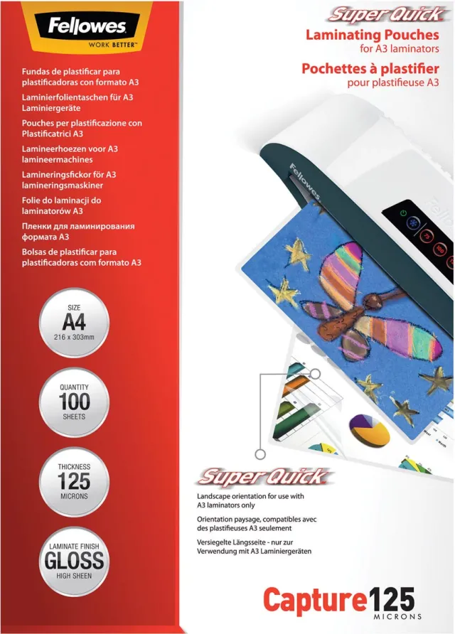 Fellowes Lamineerhoes fellowes a4 superquick 2x125micron 100 stuks