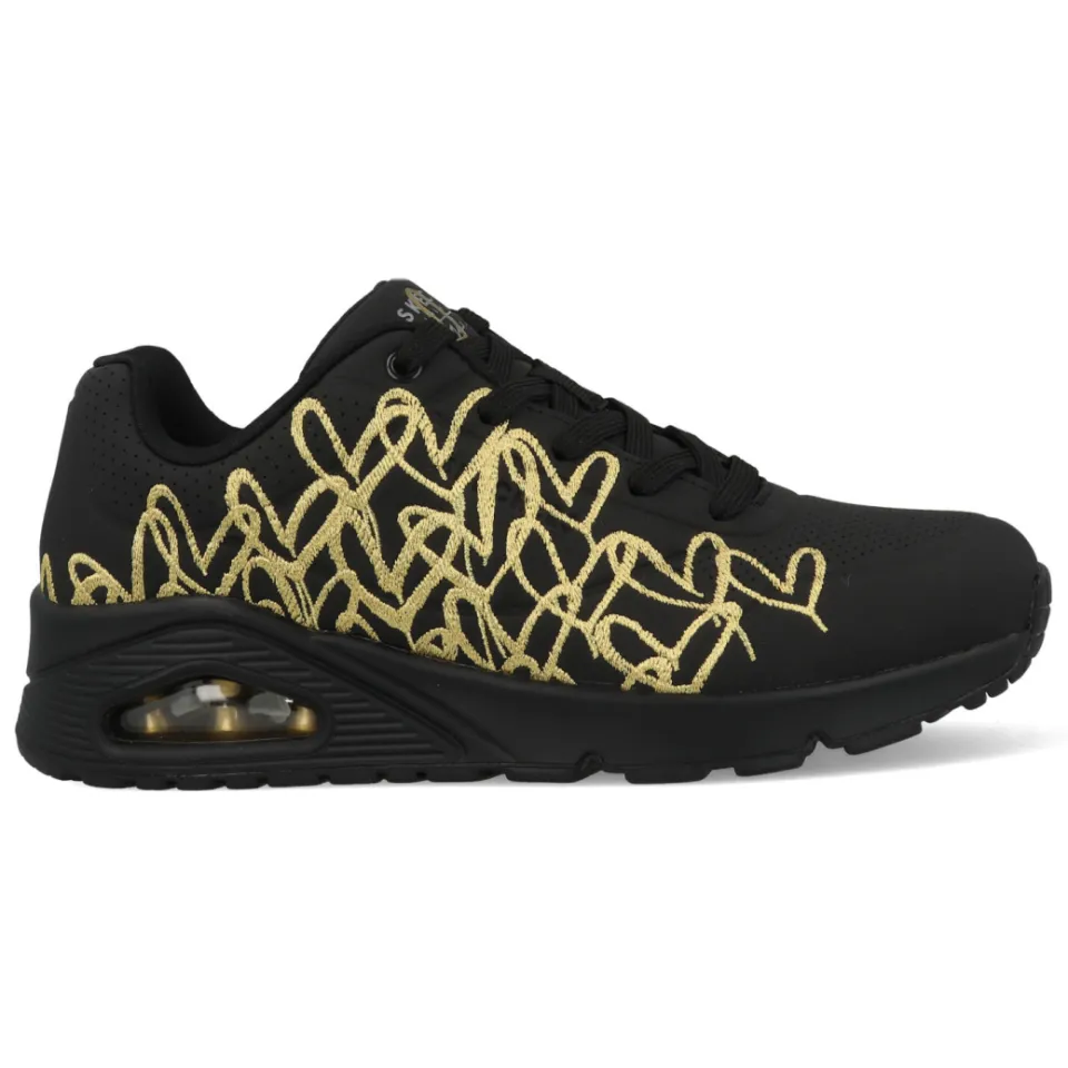 Skechers Uno Shiny One lage sneakers zwart goud, foto 4