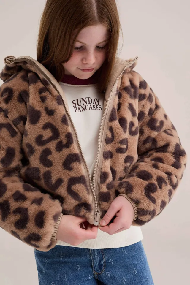 WE Fashion imitatiebont winterjas met panterprint bruin, foto 5