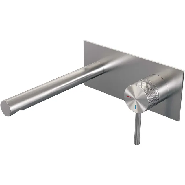 Brauer Inbouw Wastafelmengkraan Brauer Brushed Carving Coldstart Rechte Uitloop Ronde Hendel Rechts Geborsteld RVS PVD Met Rozetten