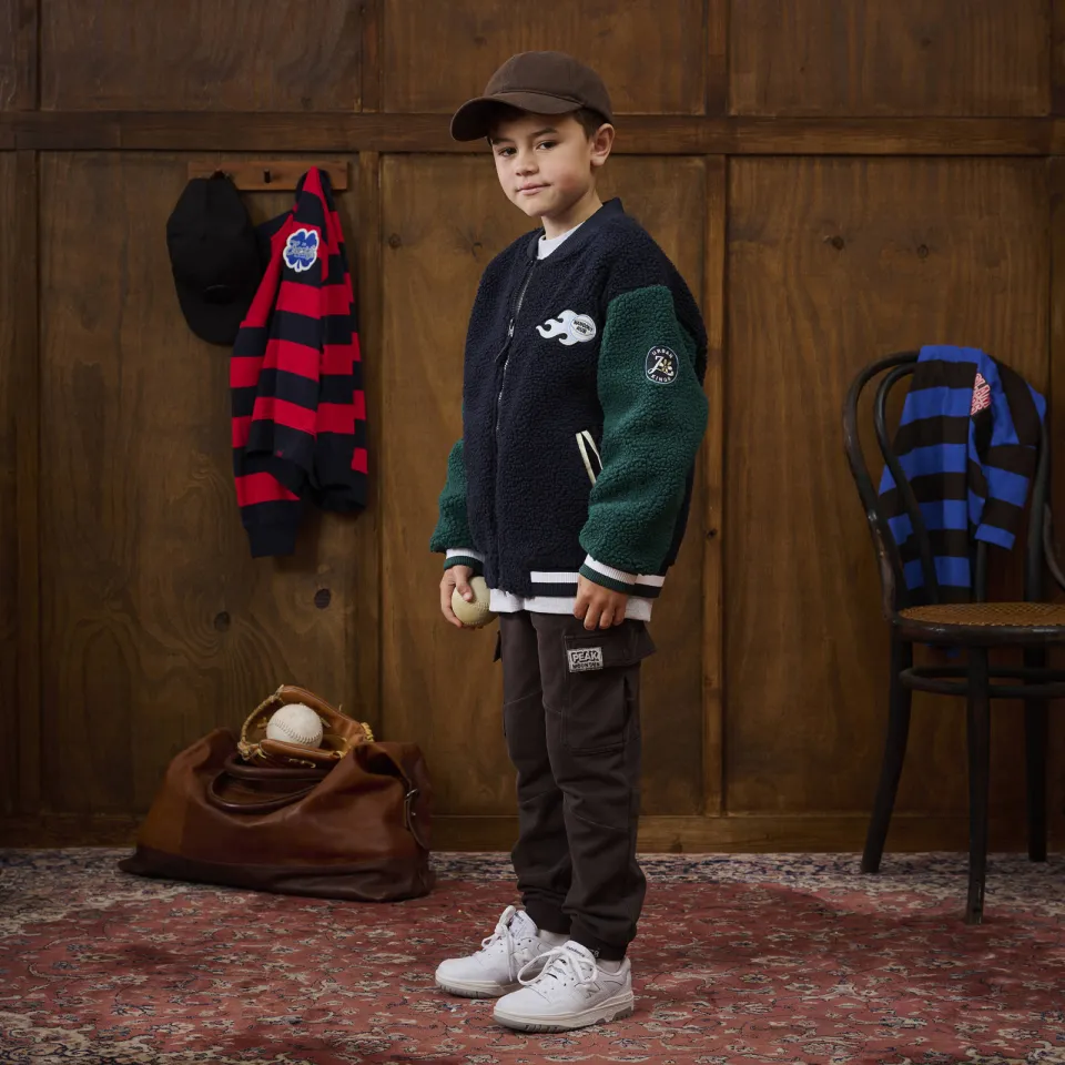 Z8 kids teddy winterjas Nando donkerblauw Donkerblauw/groen