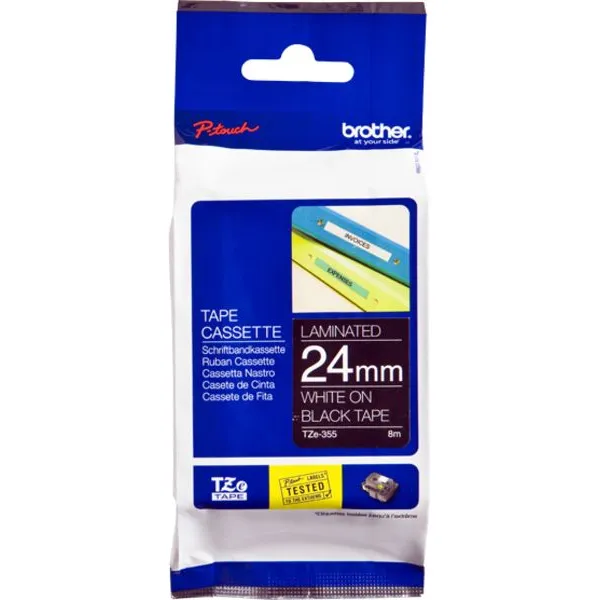 Brother TZe-355 Tape Wit op zwart (24 mm)