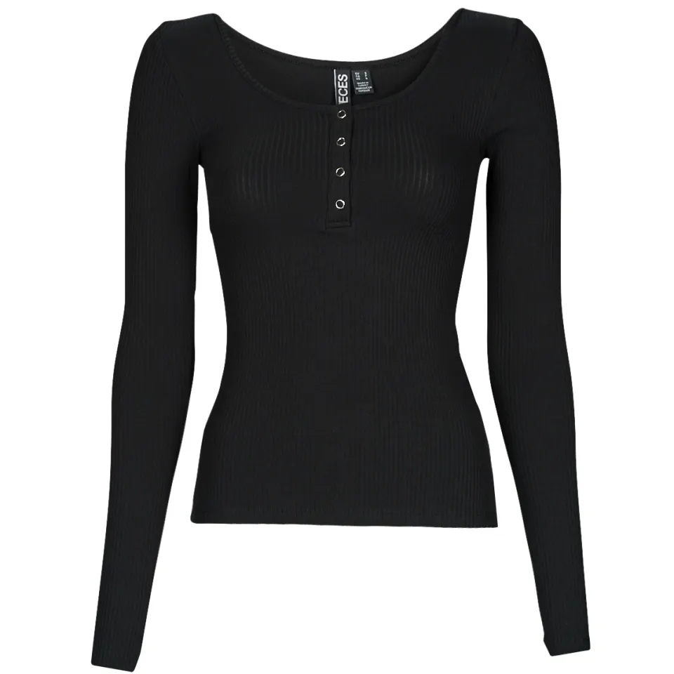Pieces ribgebreide longsleeve PCKITTE met katoen zwart, foto 2