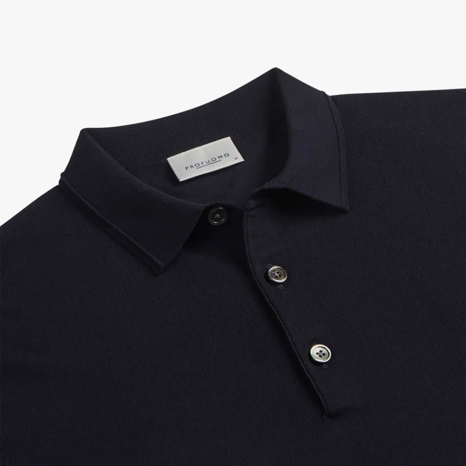 Profuomo zijden regular polo donkerblauw fijn gebreid navy, foto 5