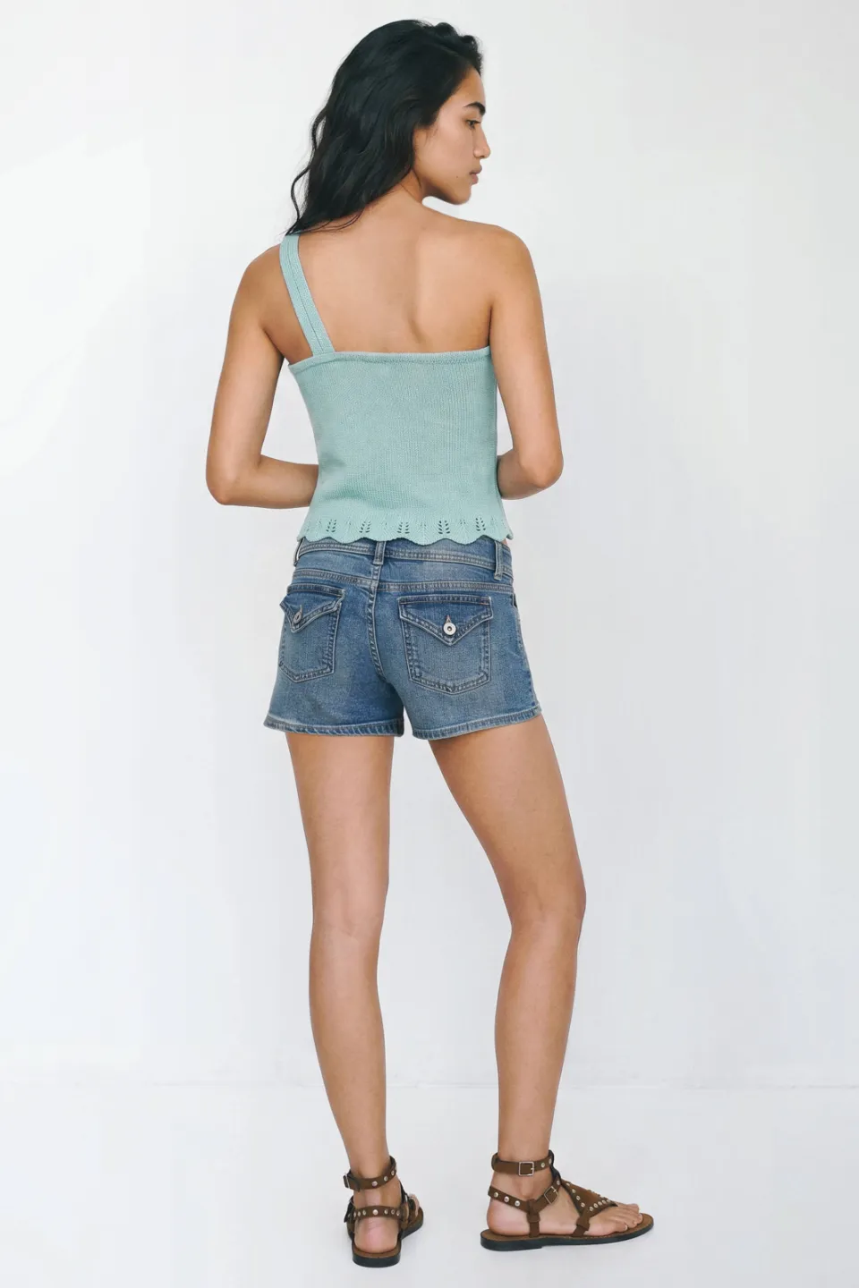 Mango TEEN one shoulder gebreide top met broderie lichtblauw, foto 3