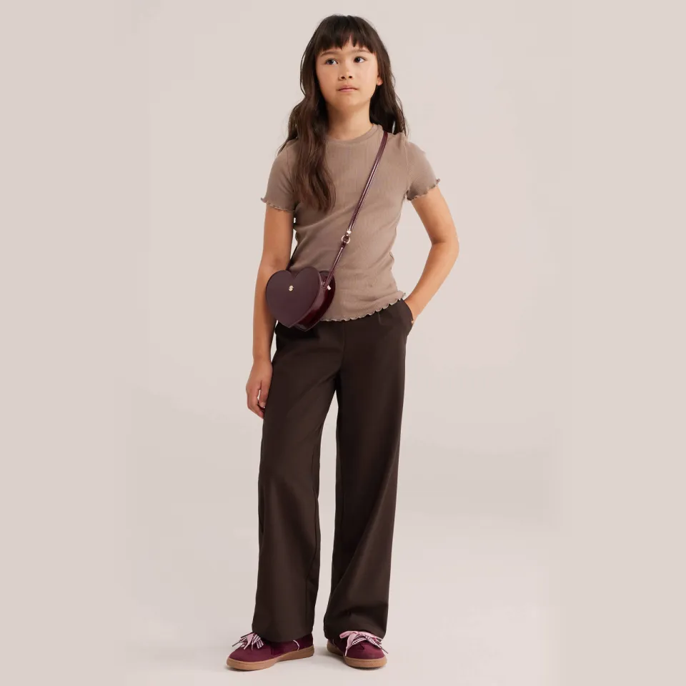 WE Fashion loose fit broek met plooien donkerbruin