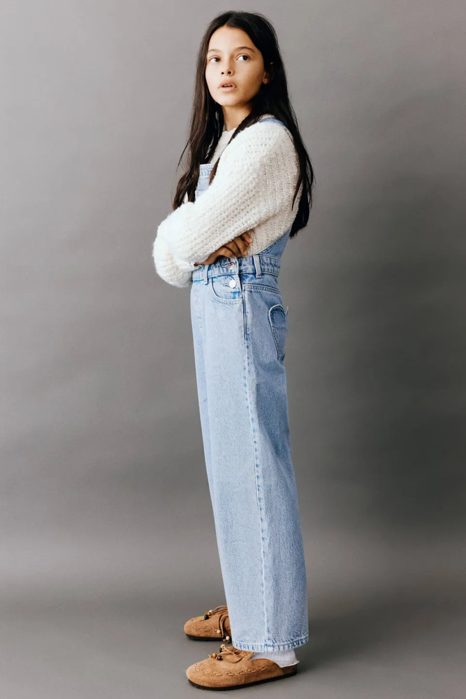 Mango denim straight leg tuinbroek medium blue denim, foto 4