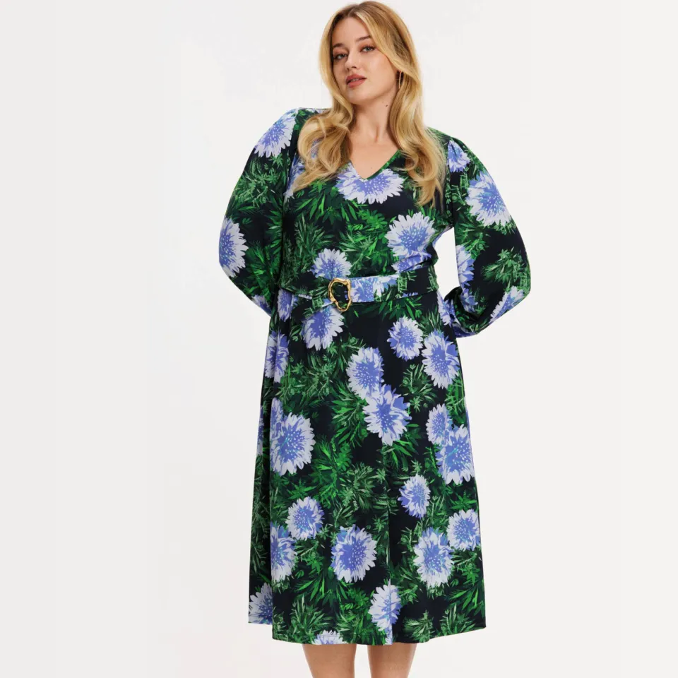 Yoek Full Blossom jurk blauw, foto 4