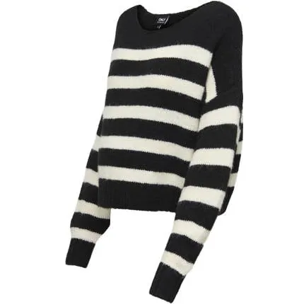 Only MATERNITY zwangerschaps trui gebreid zwart/wit Dames Polyester Ronde hals