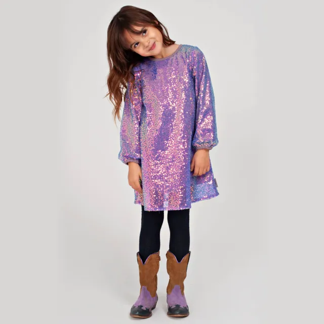 Jubel korte jurk met glitters lila