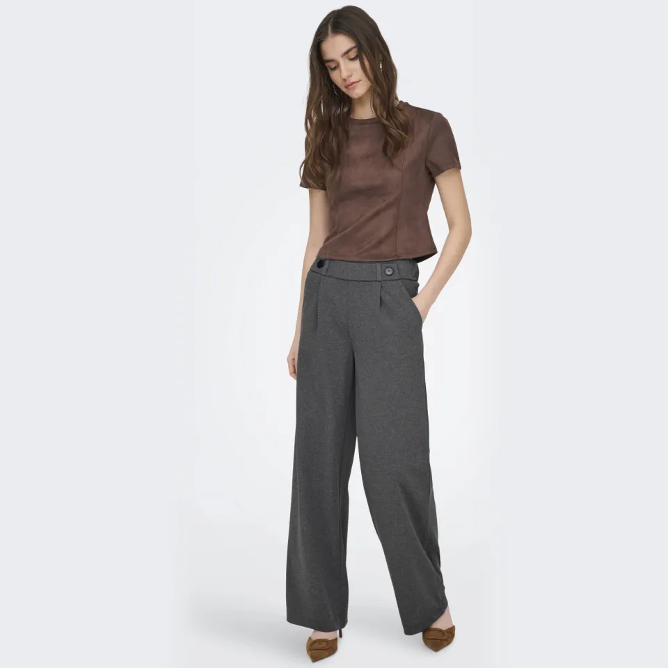 JDY Geggo wide leg broek grijs Medium Grey Melange-Black Buttons