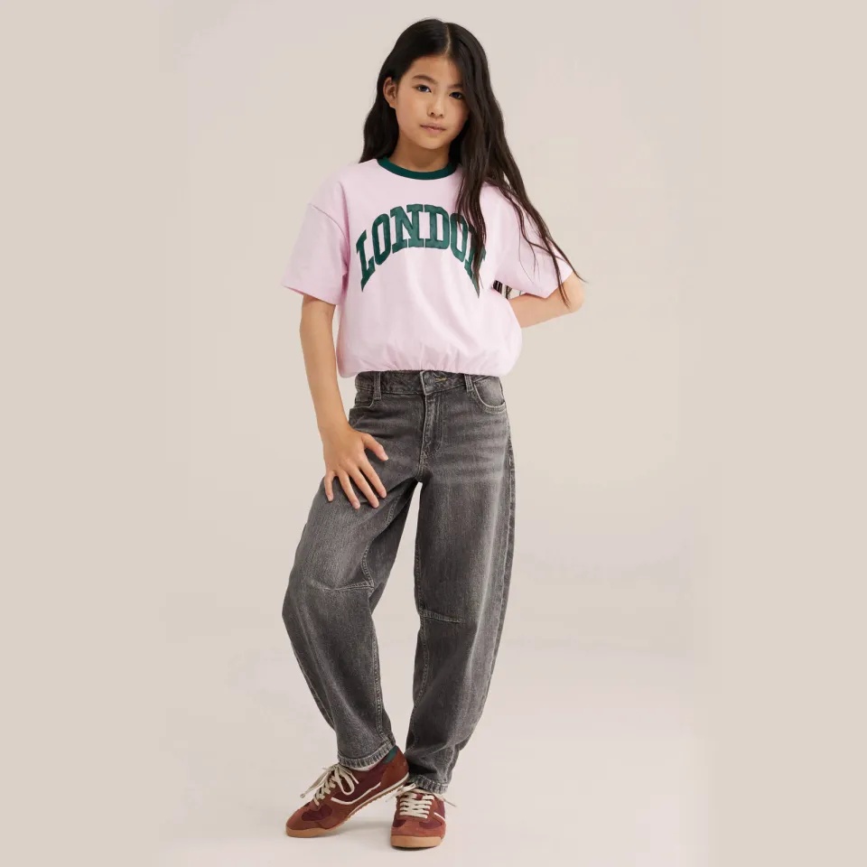 WE Fashion T-shirt lichtroze met print Lichtroze/donkergroen