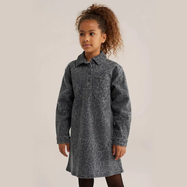 WE Fashion Blue Ridge spijkerjurk met panterprint grijs, foto 2