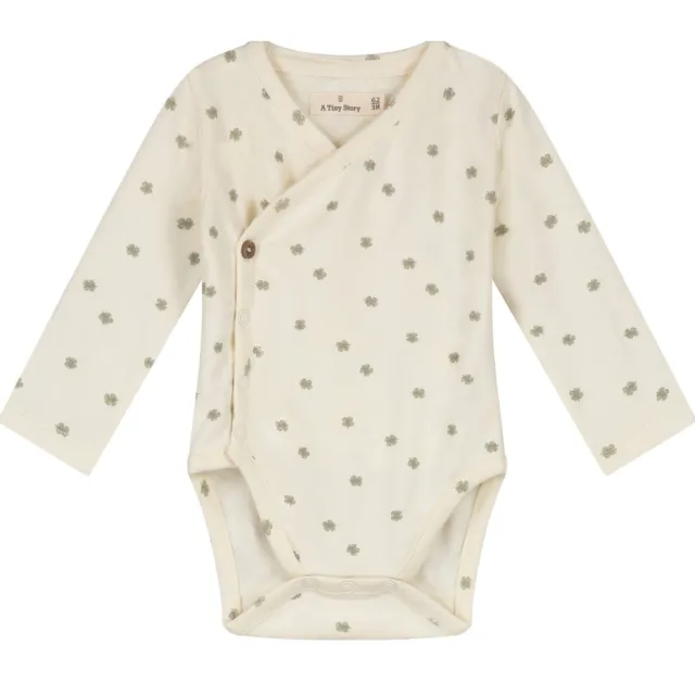 A Tiny Story romper met overslag ecru/groen