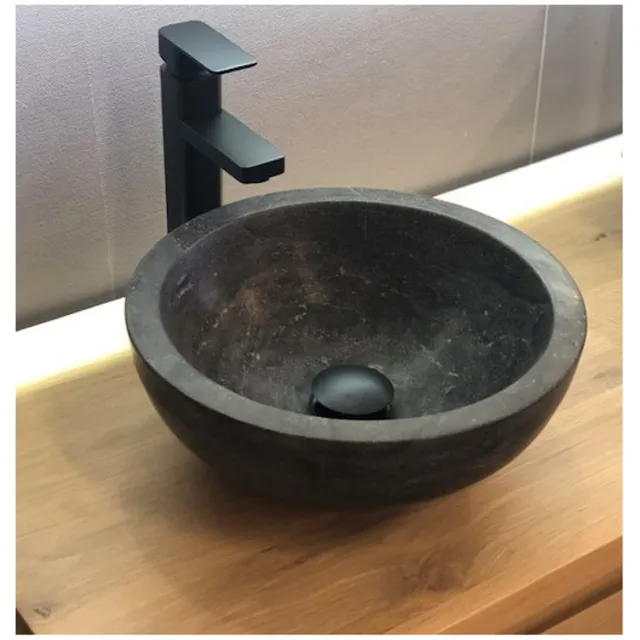 Casajoy Waskom Casajoy Rond Natuursteen 35x15cm Massive Zwart