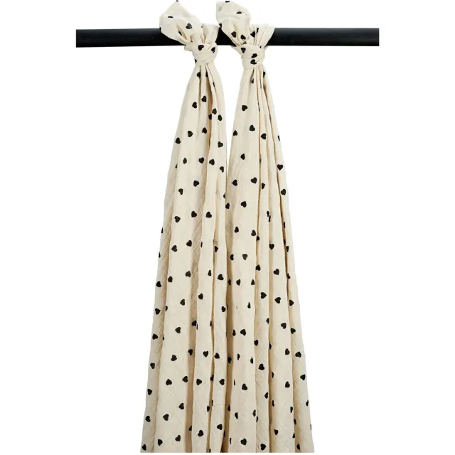 Meyco pre-washed hydrofiele swaddle Sweet Heart beige Soft Sand/Black
