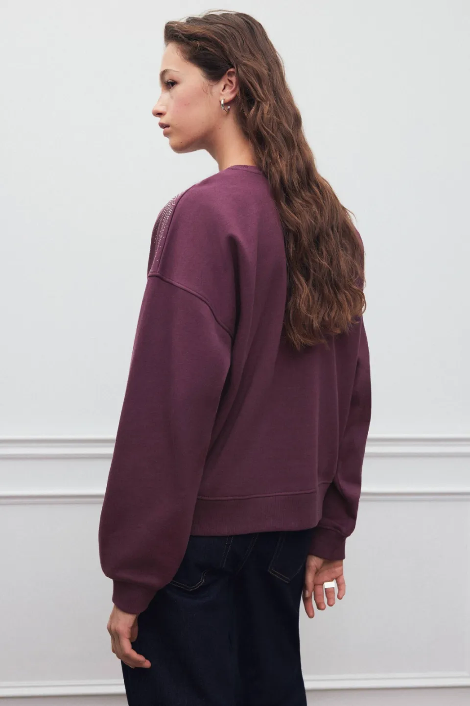 Mango TEEN sweater met strass-steentjes - donkerrood, foto 4