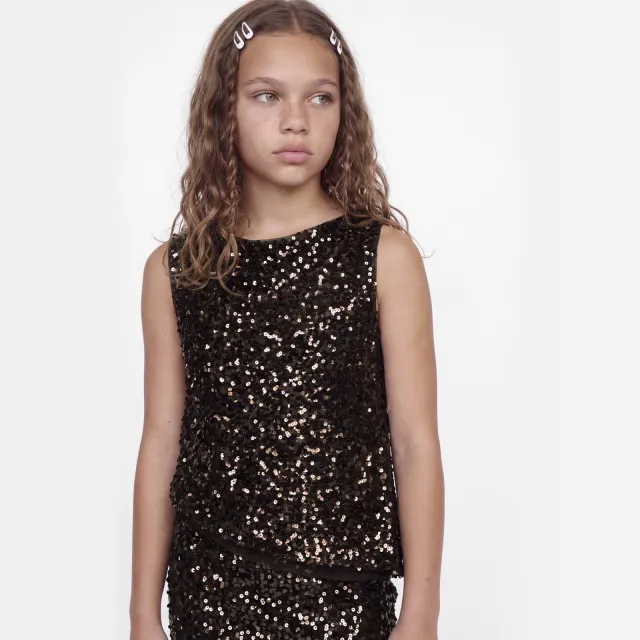 JJXX GIRL top met glitters en pailletten donkerrood