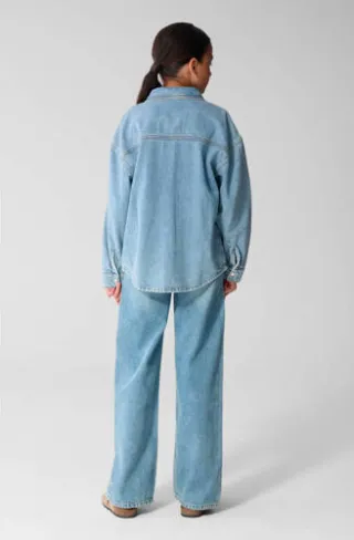 Shoeby denim blouse met hartjes lichtblauw, foto 4