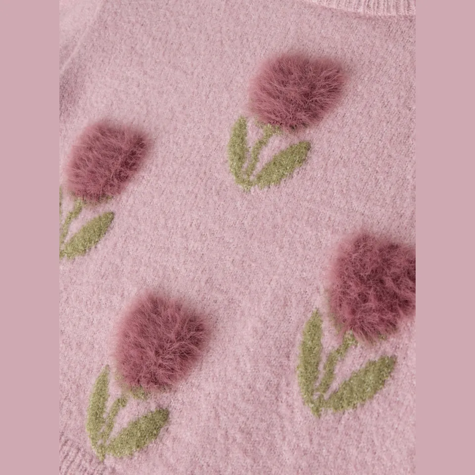 NAME IT MINI rechtvallende gebloemde gebreide trui - lila Paars Meisjes Acryl Ronde hals, foto 4