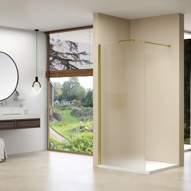 Van Rijn Inloopdouche Van Rijn ST01 120x200 cm Melkglas 8 mm Met Stabilisatiestang Messing Goud