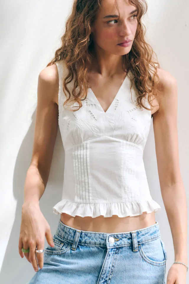 Mango Teen top met peplum en borduursels wit, foto 2