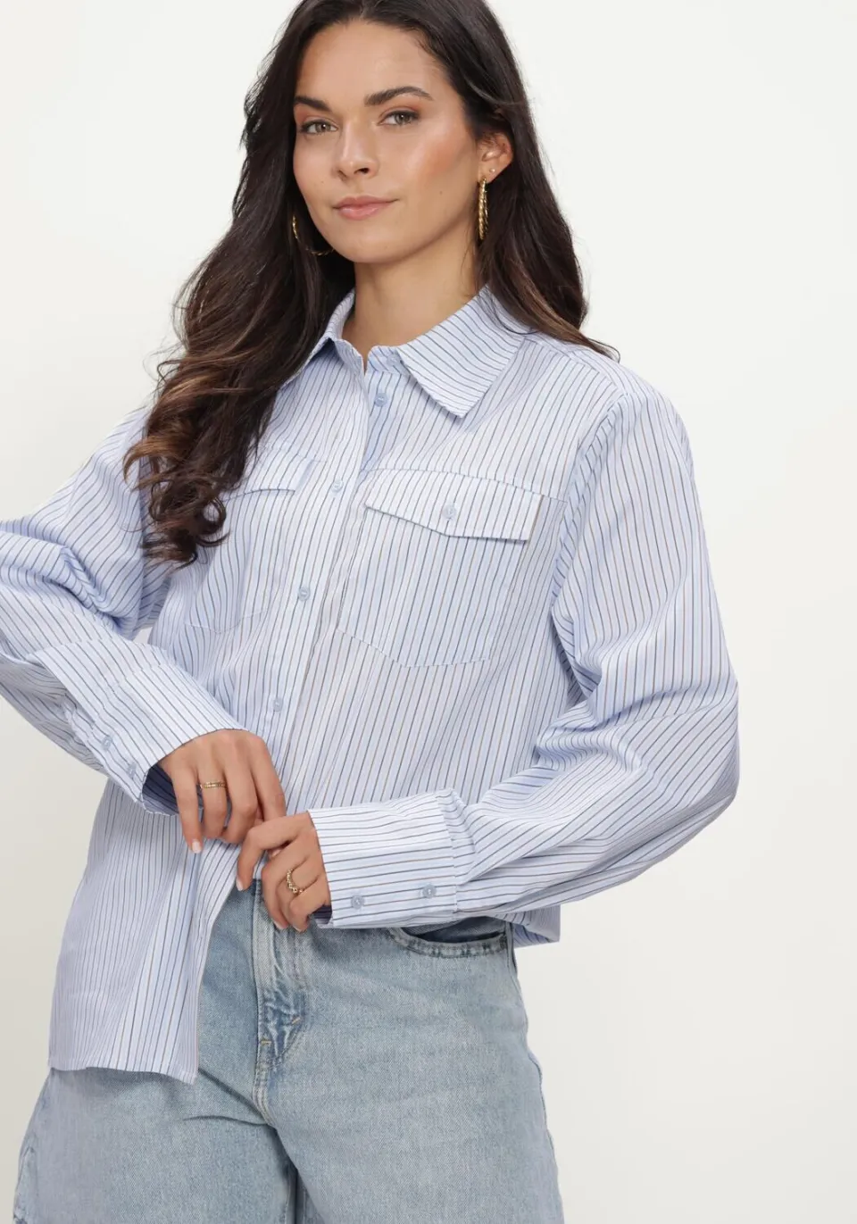 Notre-V Nv-irma blouse lichtblauw gestreept, foto 4