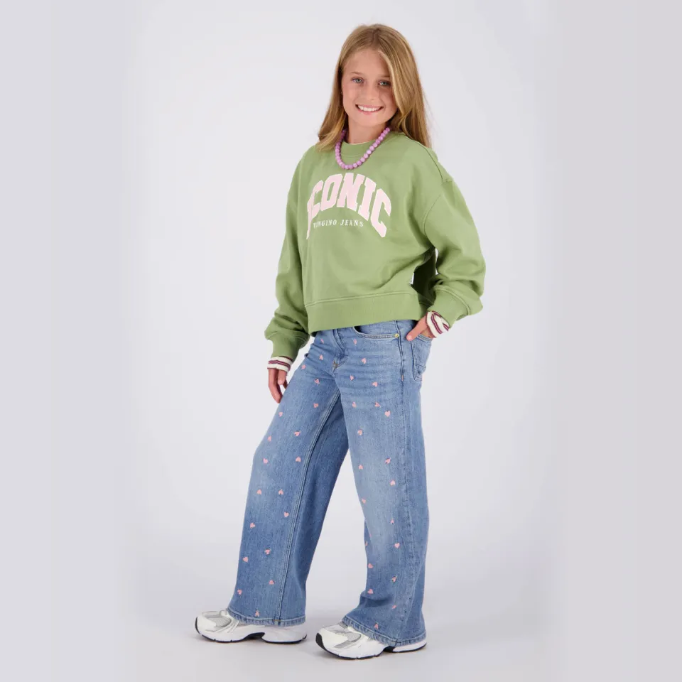 Vingino Cita Special wide leg jeans met borduursels en hartjes - lichtblauw, foto 4