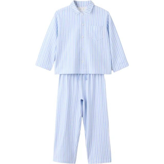 Mango Kids gestreepte pyjama lichtblauw/wit
