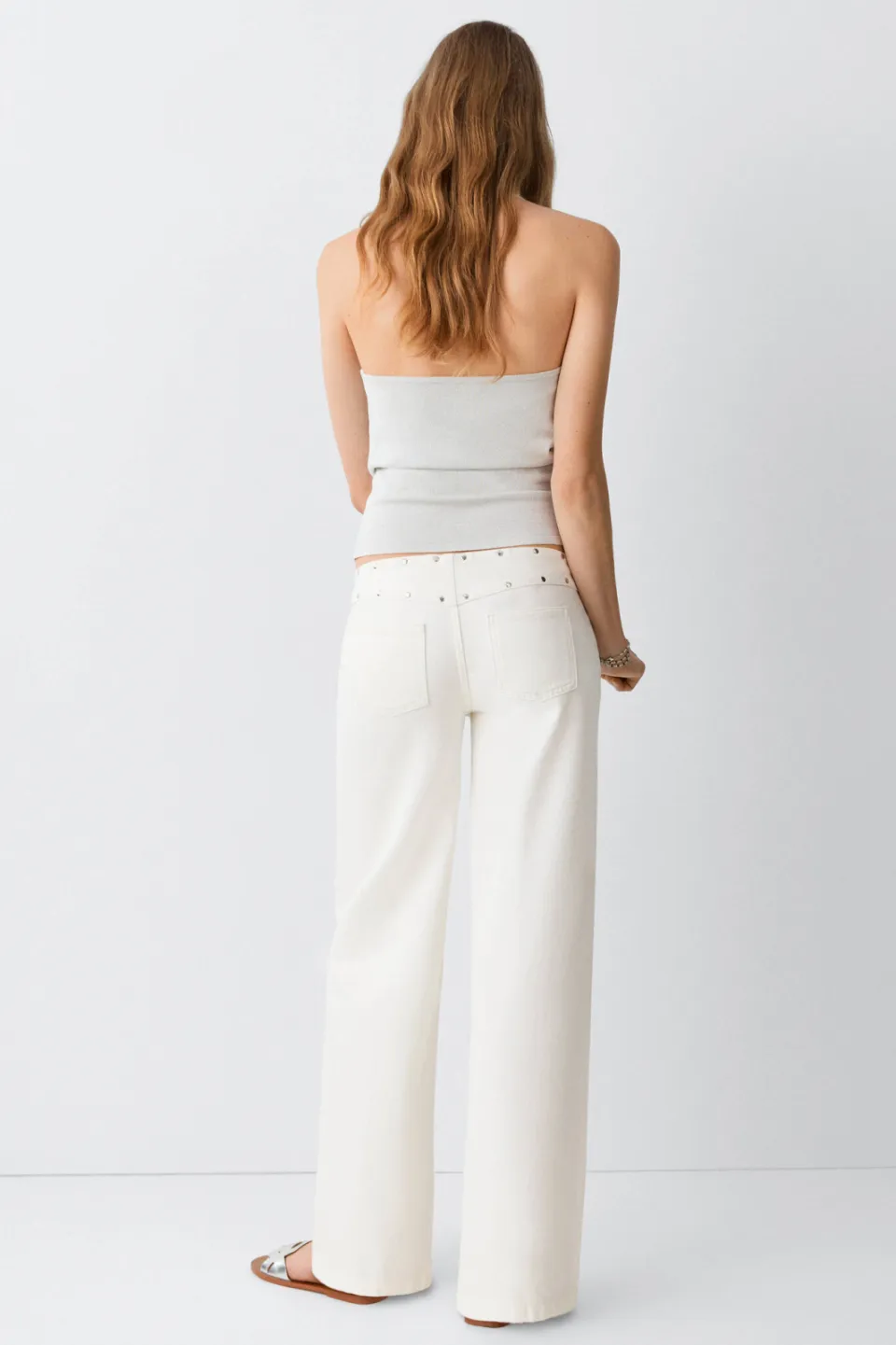 Mango TEEN low waist wide leg jeans met studs - wit, foto 4