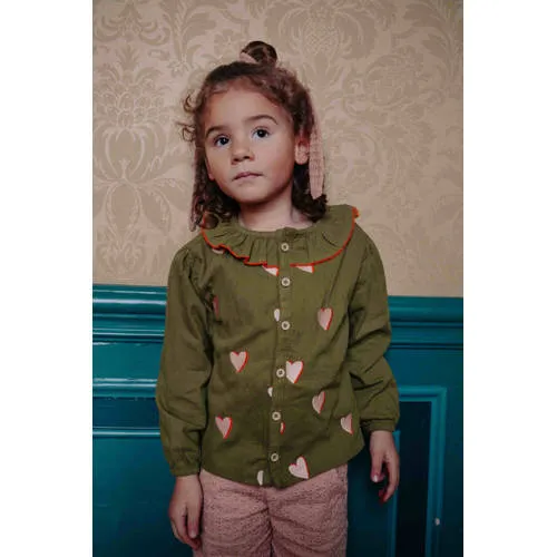 Riffle Amsterdam blouse met hartjes groen roze, foto 3