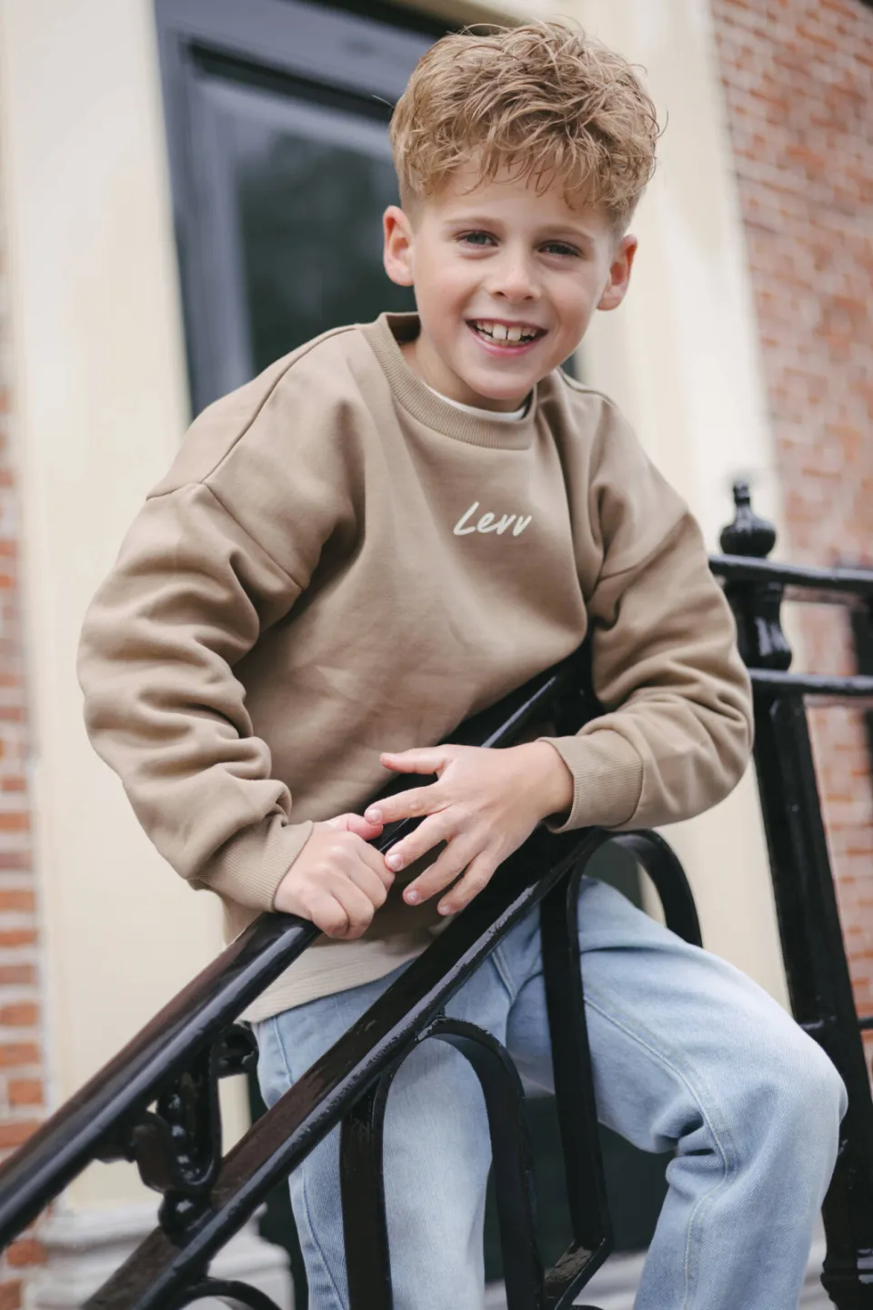 Levv sweater met backprint - lichtbruin, foto 4