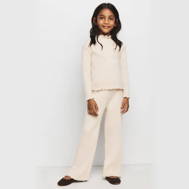 Mango wide leg casual broek beige Lichtbeige