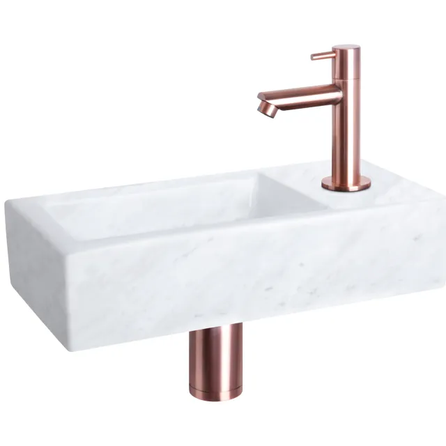 Differnz Fonteinset Differnz Helios 37.5x18.5x9.5 cm Marmer Wit Met Rechte Kraan Rood Koper