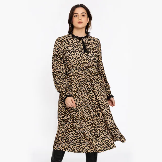 Yoek VIO jurk beige Zwart