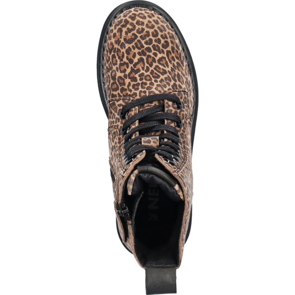 Nelson Kids suède veterboots met panterprint beige/zwart, foto 4