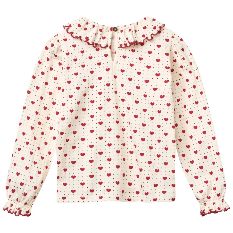 Copenhagen Colors rechtvallende longsleeve met ruches en hartjes ecru, foto 2