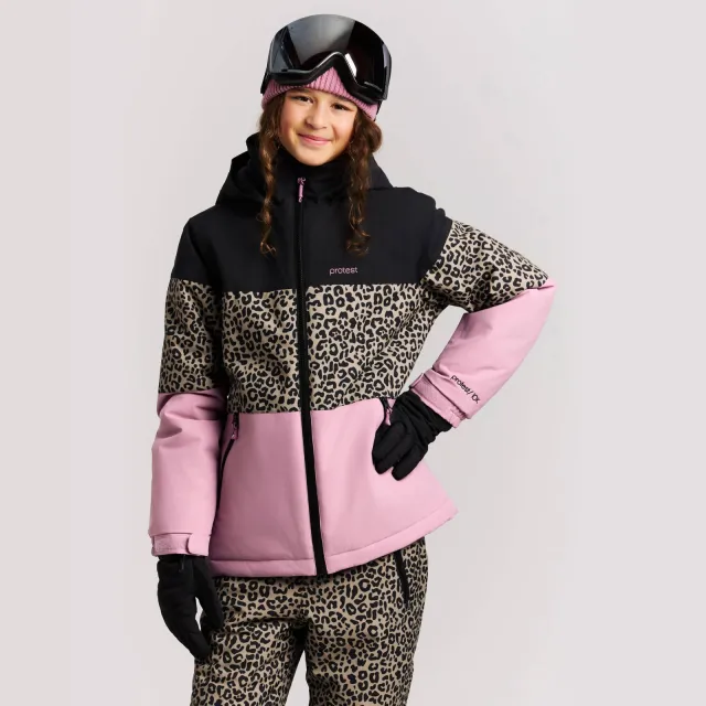 Protest PRTDeline JR ski-jas met dierenprint - zwart/roze/zand, foto 2