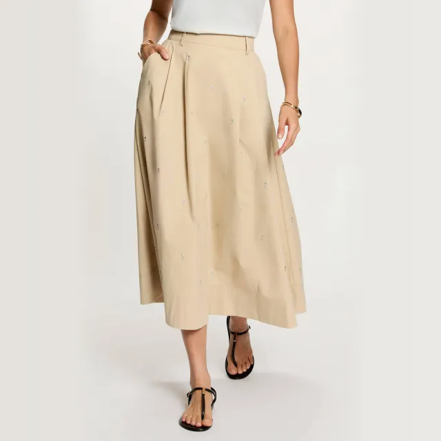 Morgan midi rok met studs - beige Beige / Zilver