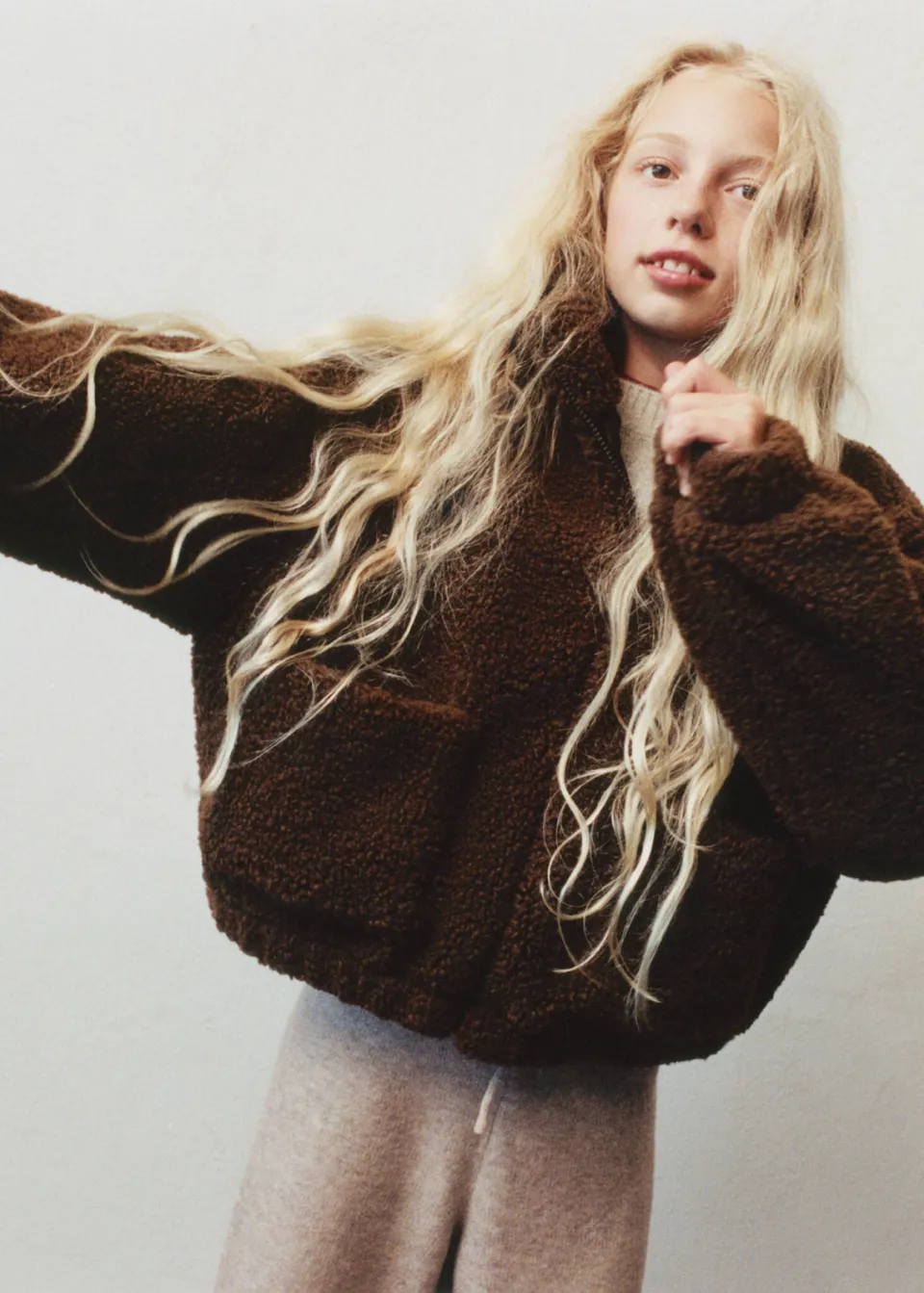 Mango Kids teddy jas - donkerbruin
