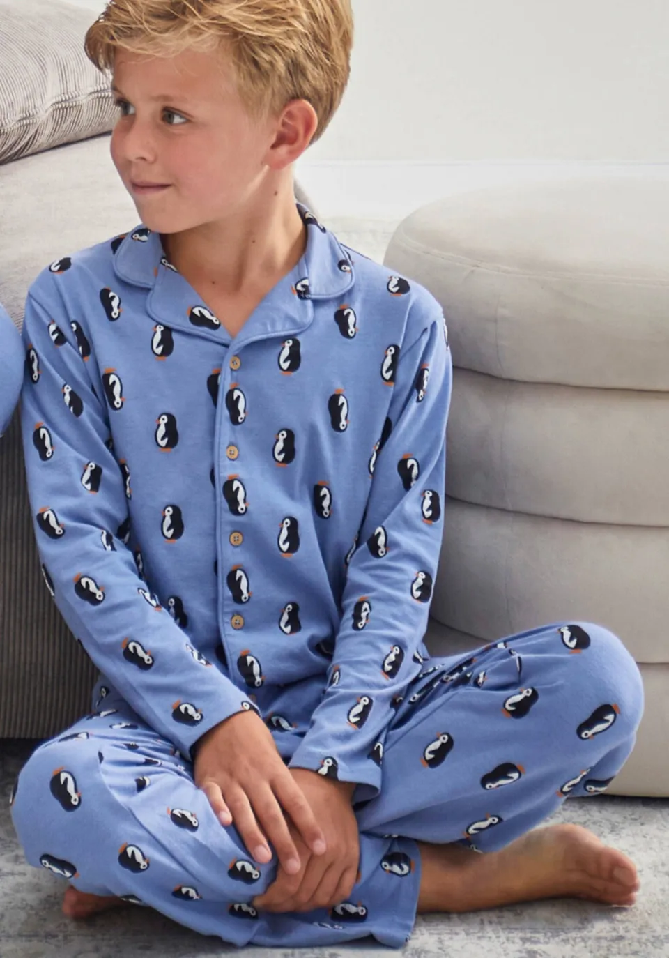 Little Label pyjama met pinguïn print klassieke kraag blauw