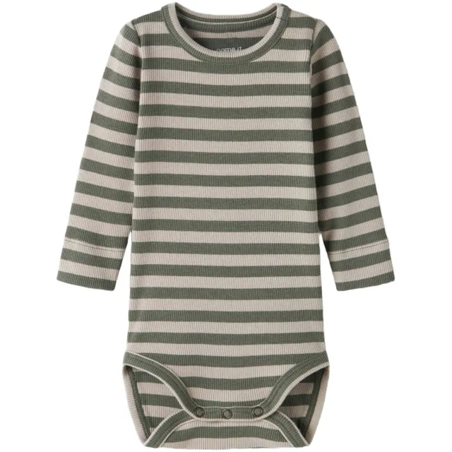 NAME IT BABY gestreepte romper - olijfgroen, foto 2