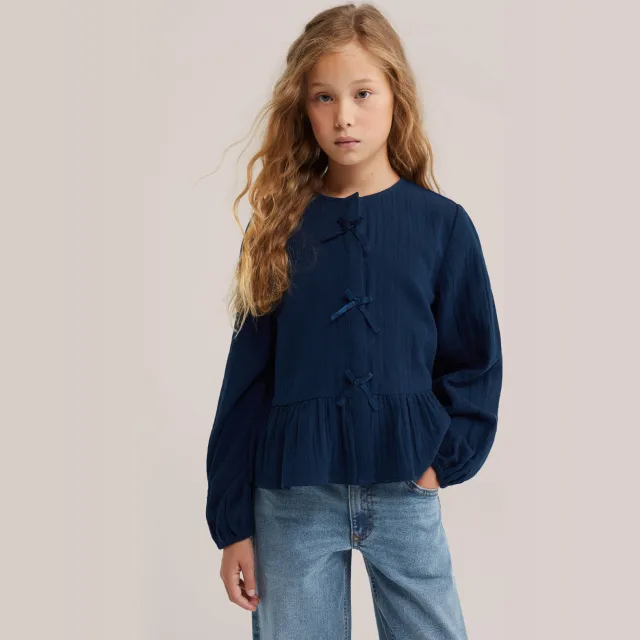WE Fashion blouse met ruches donkerblauw