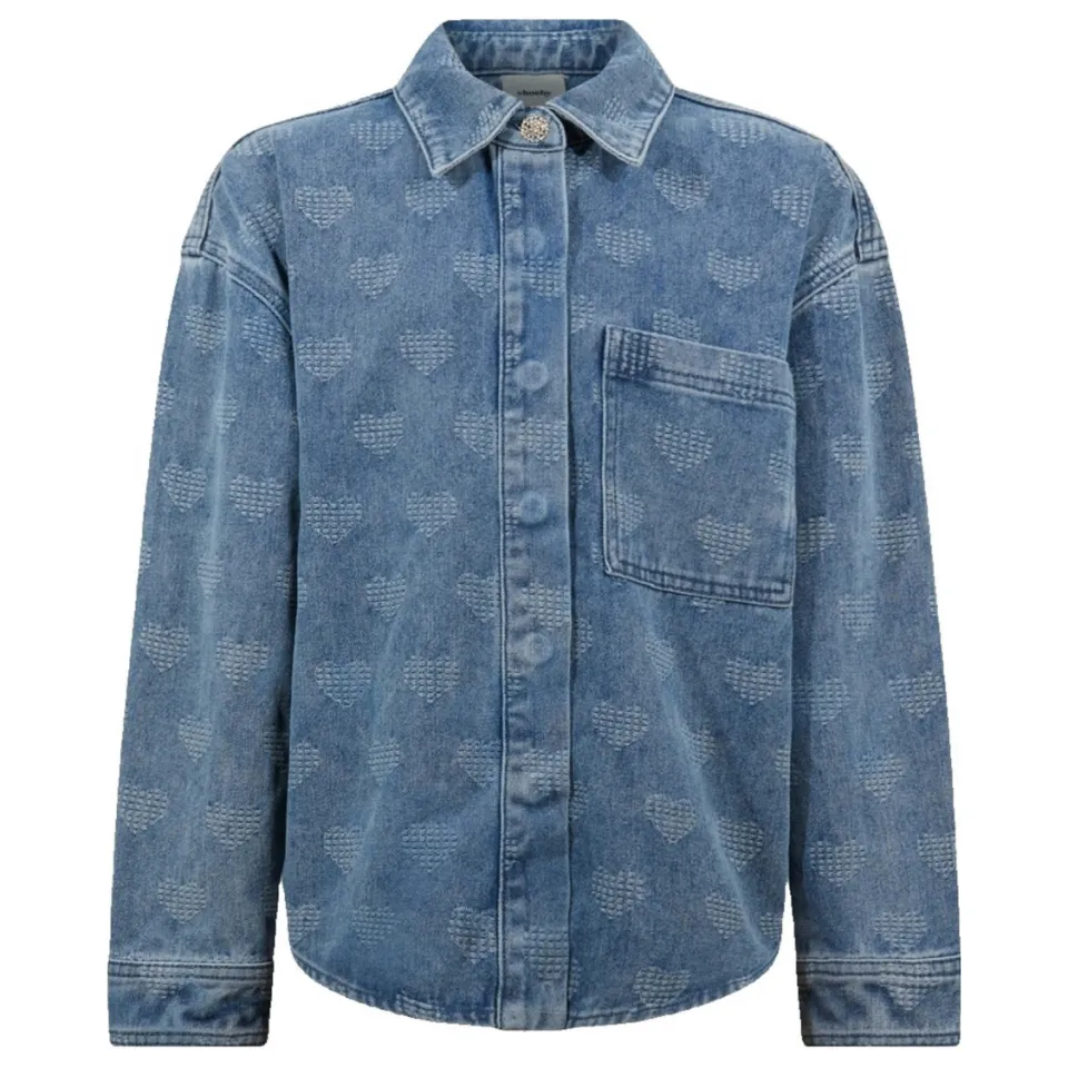 Shoeby denim blouse met hartjes medium blue denim, foto 2