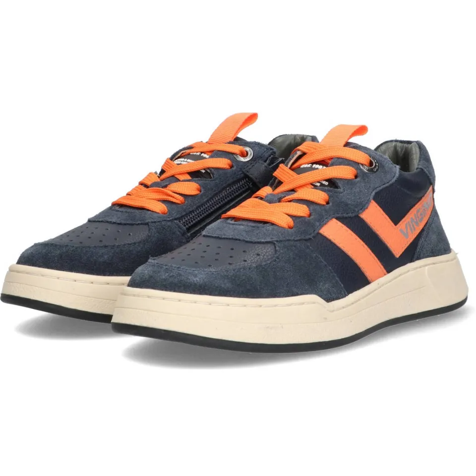 Vingino leren sneakers donkerblauw/oranje, foto 3