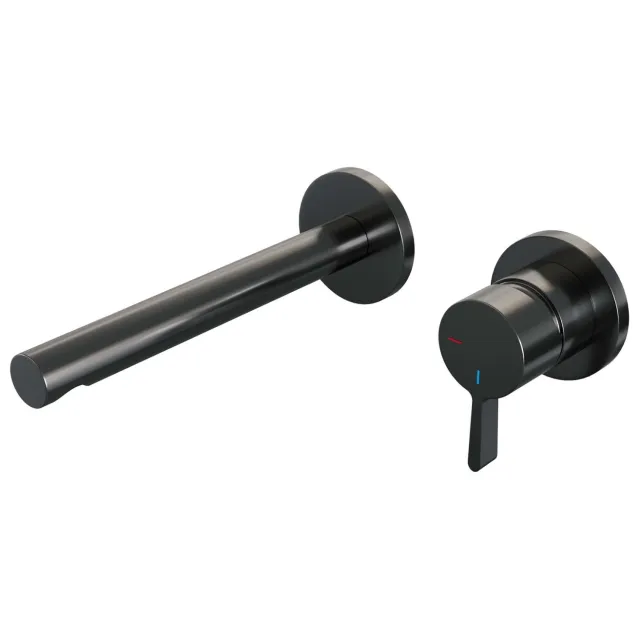 Brauer Inbouw Wastafelmengkraan Brauer Gunmetal Edition Coldstart Rechte Uitloop Halfronde Hendel Rechts Geborsteld Gunmetal PVD Met Rozetten