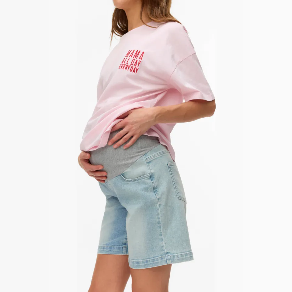 Mamalicious zwangerschaps jeansshort lichtblauw light blue denim, foto 5