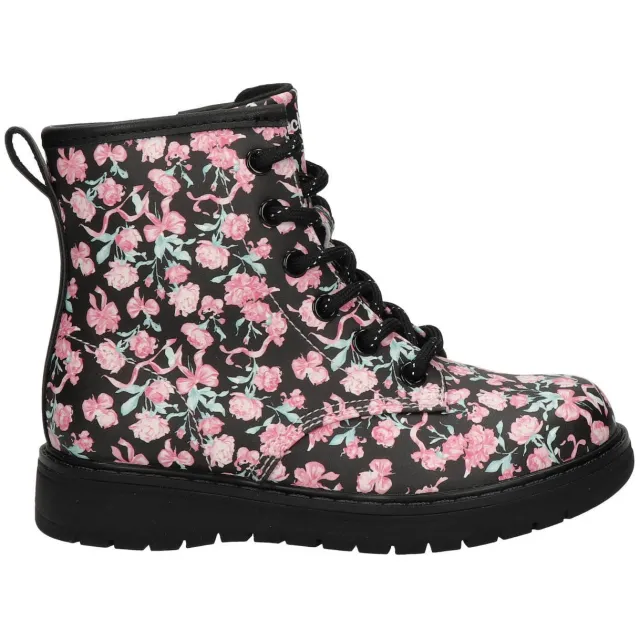 Skechers gebloemde enkelboots met profielzool - zwart/roze Zwart /roze